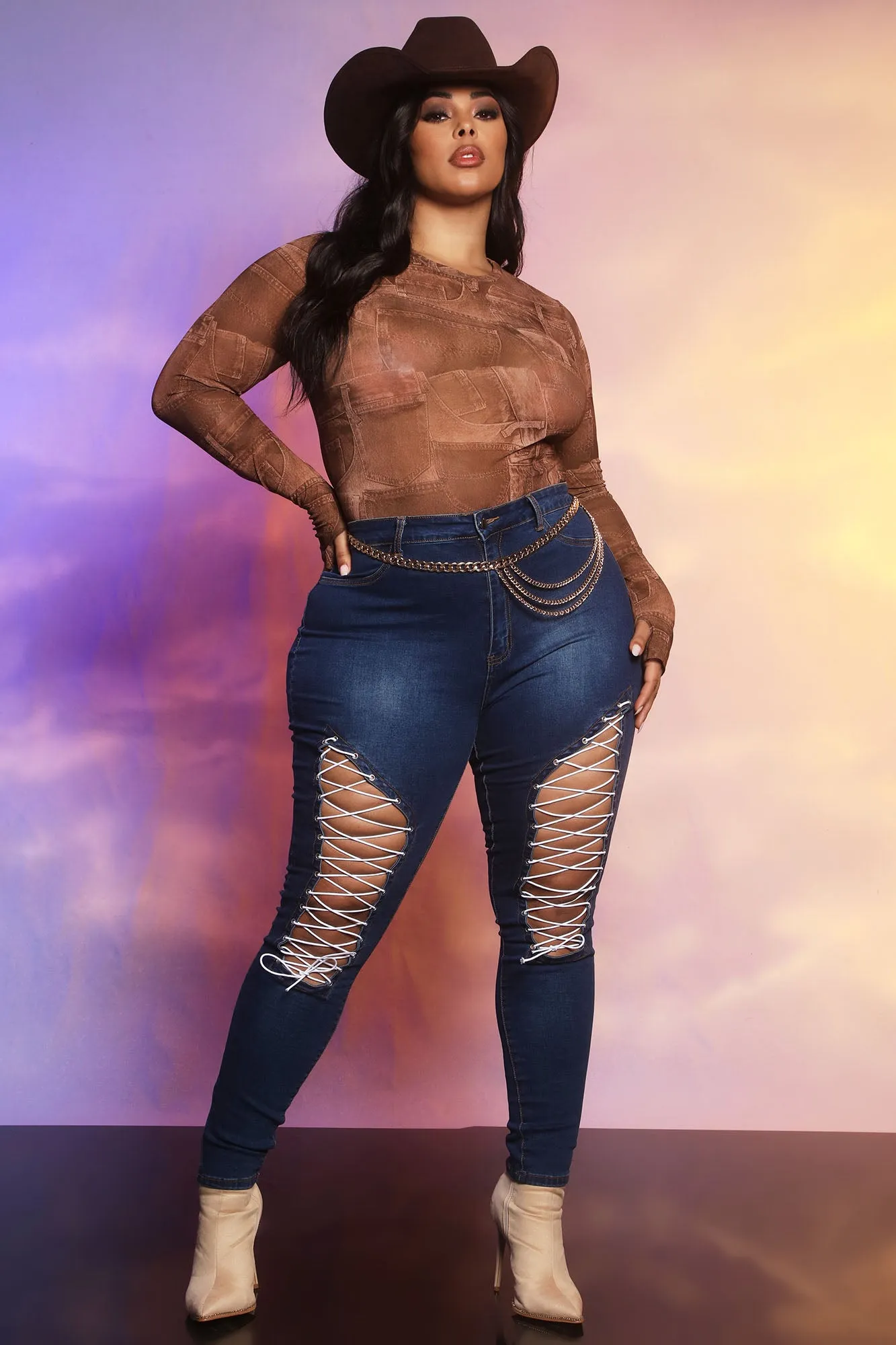 All Strung Up Lace Up Skinny Jeans - Dark Wash