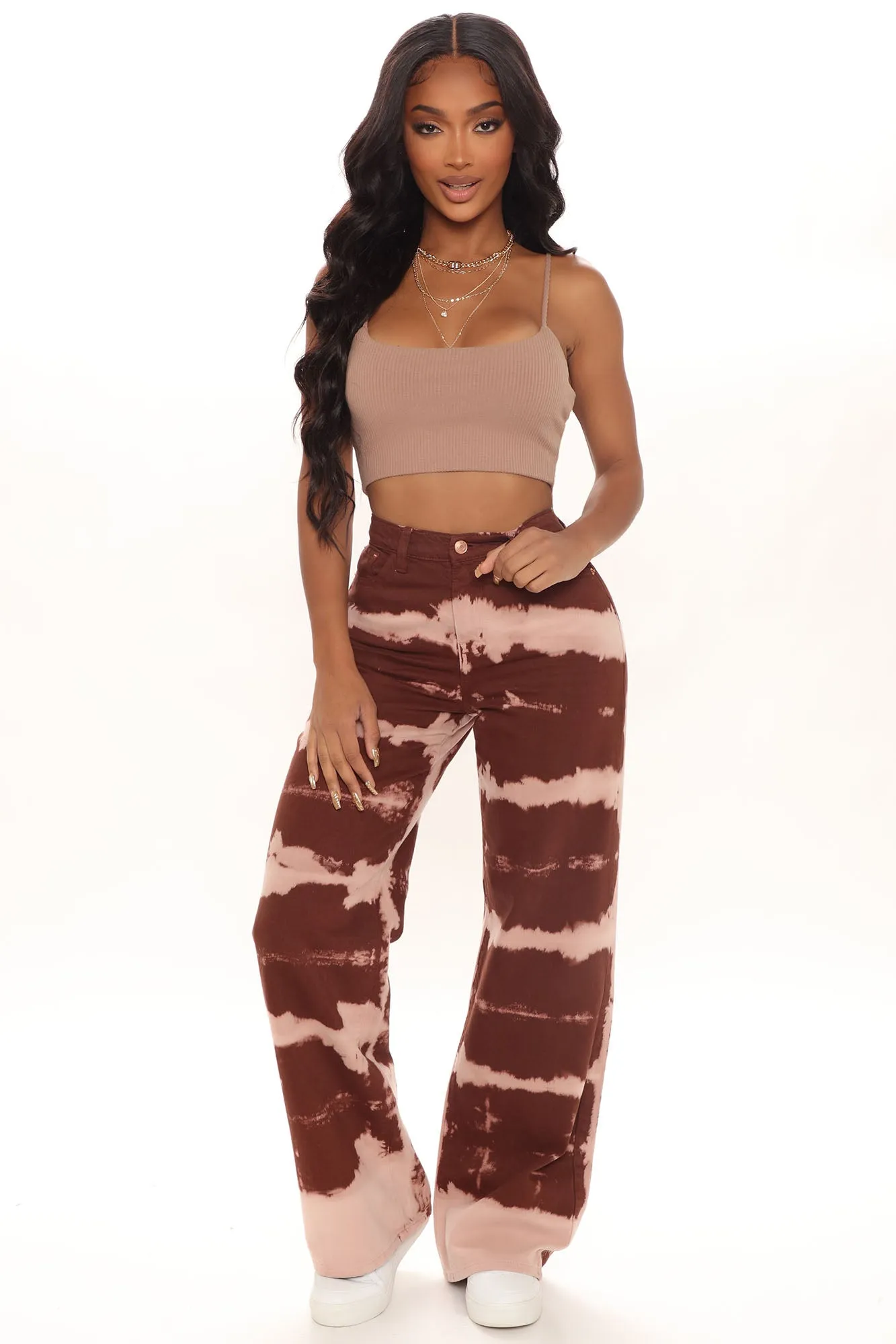 Always Vibin' Tie Dye Skater Jeans - Brown