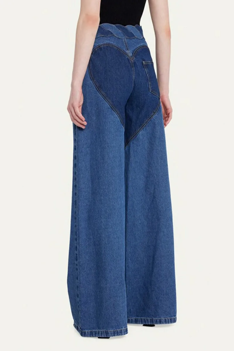 BerryBetty - Casual Patchwork Metal Accessories Decoration Contrast High Waist Regular Denim Jeans