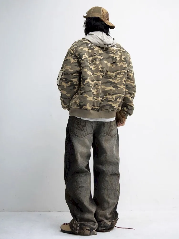 Camouflage Patchwork Straight Jeans【s0000010447】