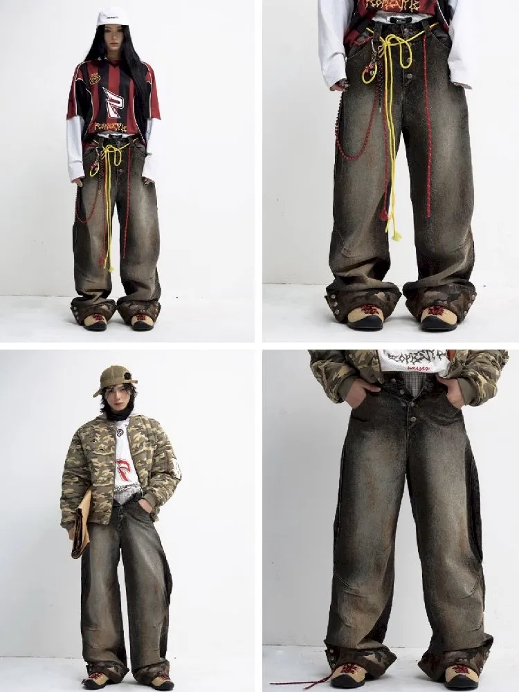 Camouflage Patchwork Straight Jeans【s0000010447】