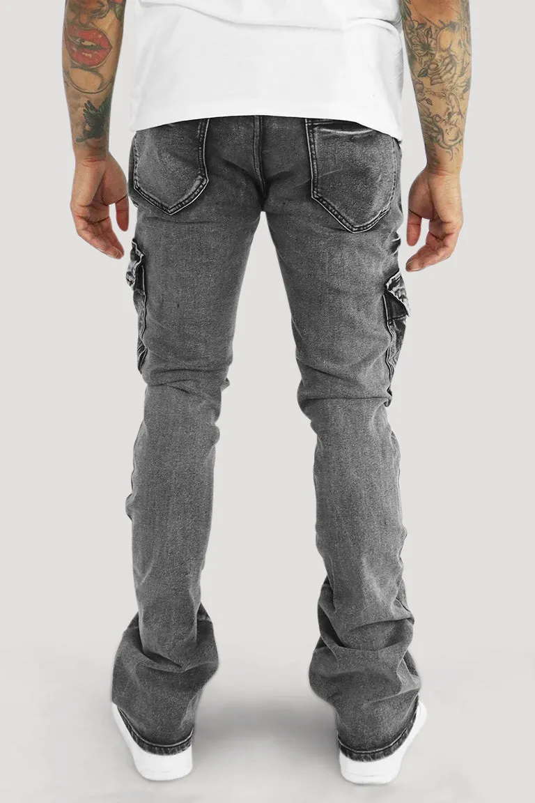 Cargo Shine Super Stacked Denim (Black Wash)