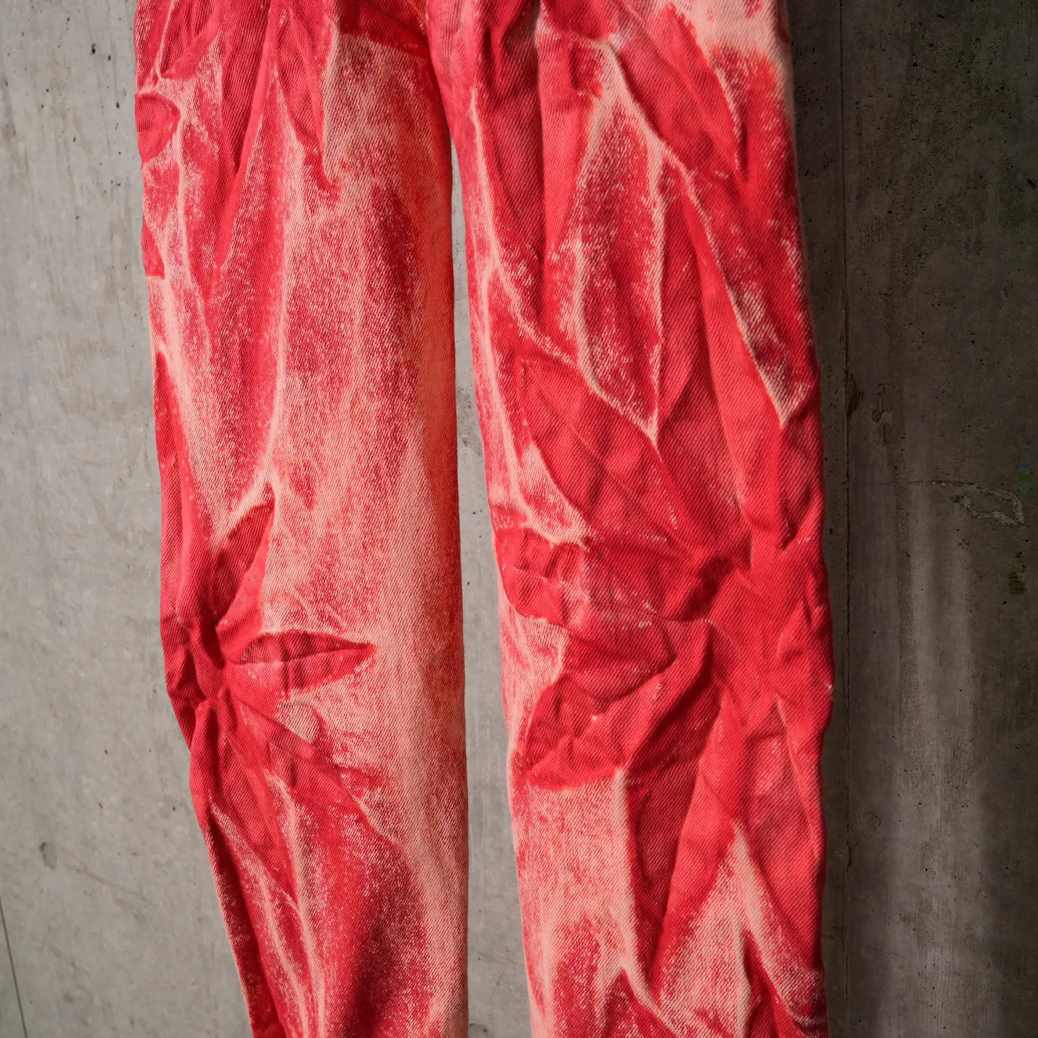 FLOWER BELL BOTTOM ASYMMETRIC SKINNY JEANS / WEATHERED RED