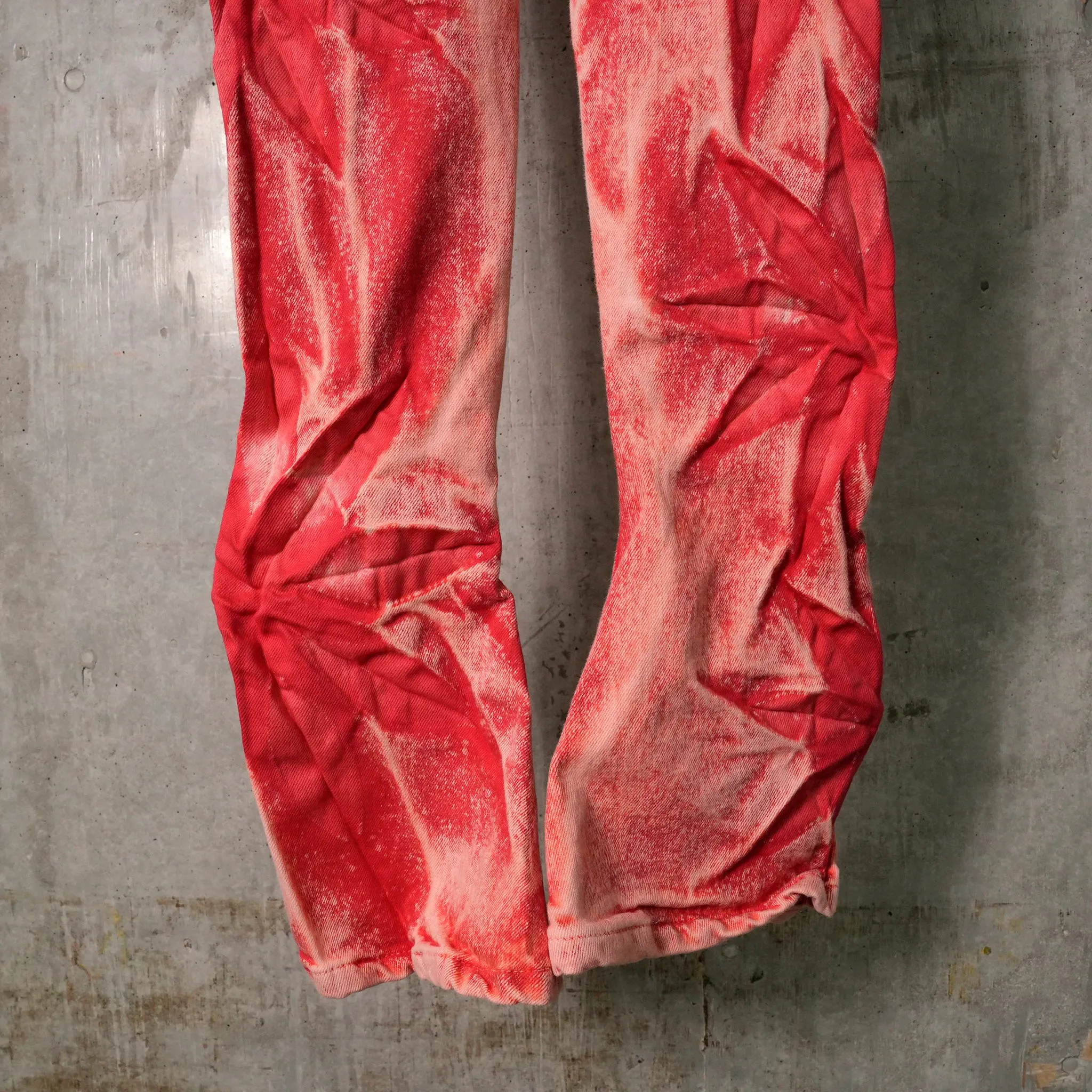 FLOWER BELL BOTTOM ASYMMETRIC SKINNY JEANS / WEATHERED RED