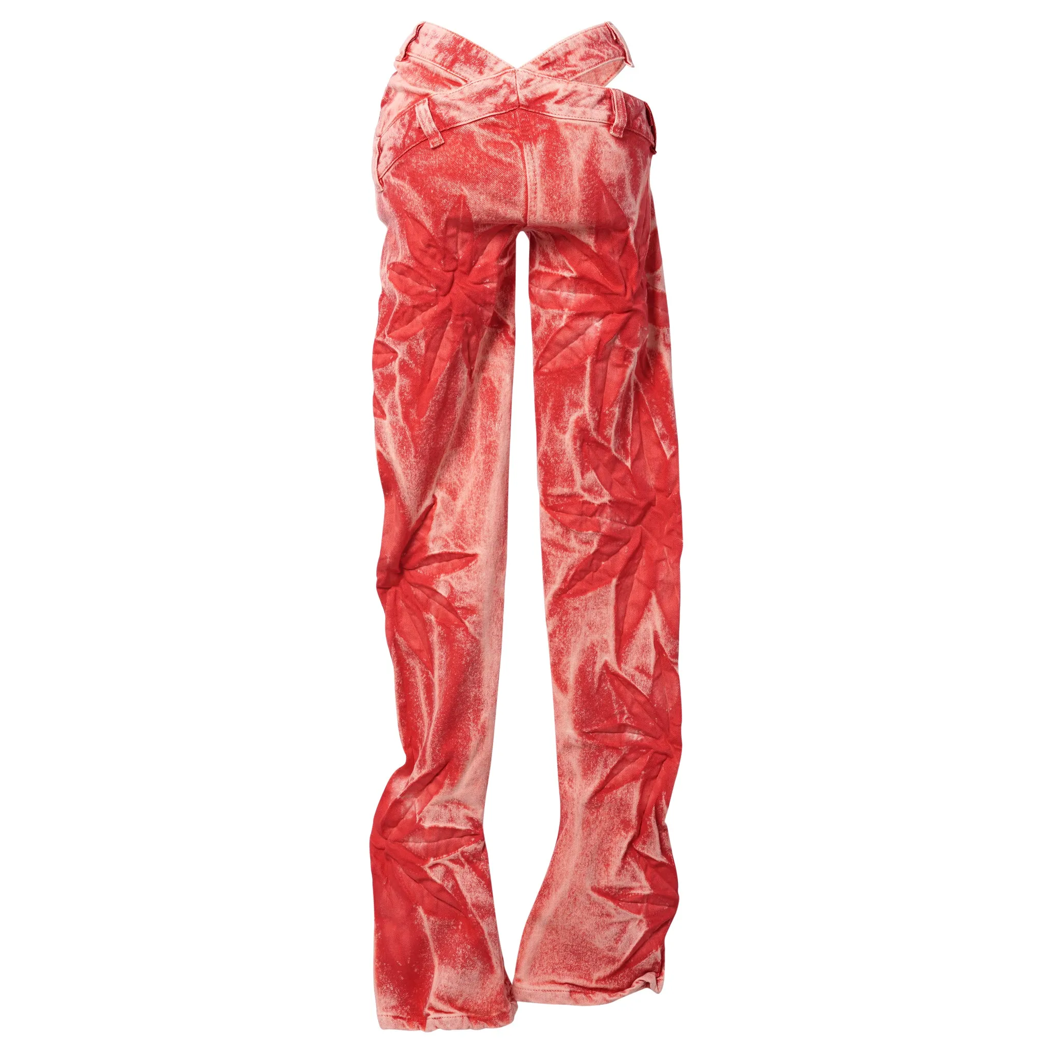 FLOWER BELL BOTTOM ASYMMETRIC SKINNY JEANS / WEATHERED RED