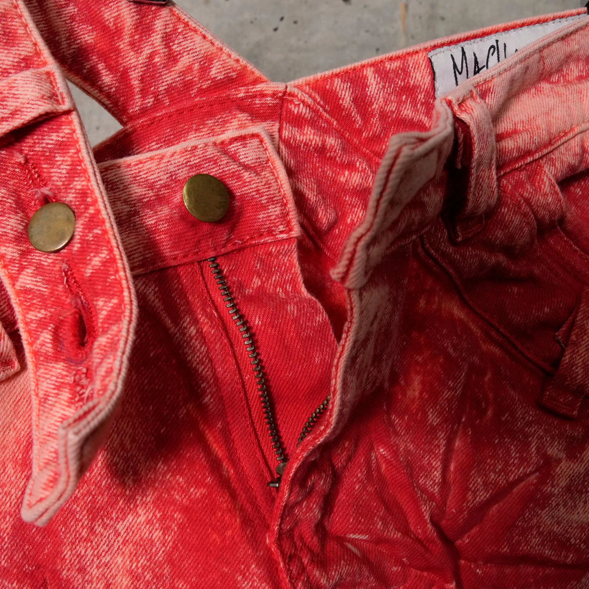 FLOWER BELL BOTTOM ASYMMETRIC SKINNY JEANS / WEATHERED RED