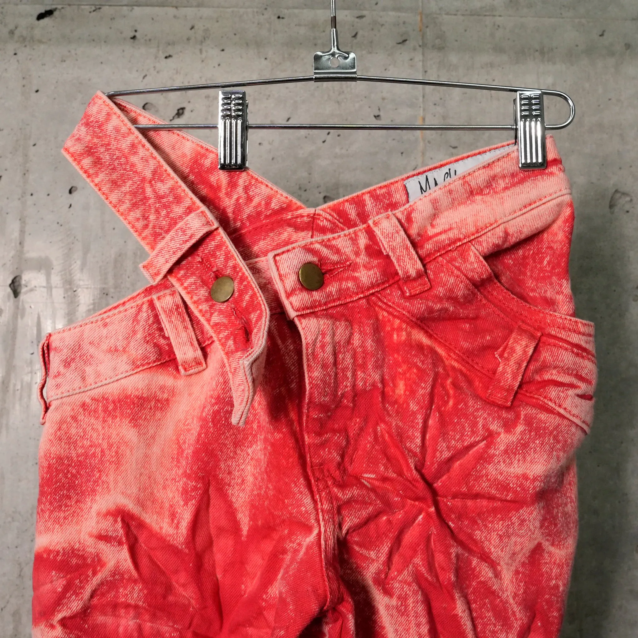 FLOWER BELL BOTTOM ASYMMETRIC SKINNY JEANS / WEATHERED RED