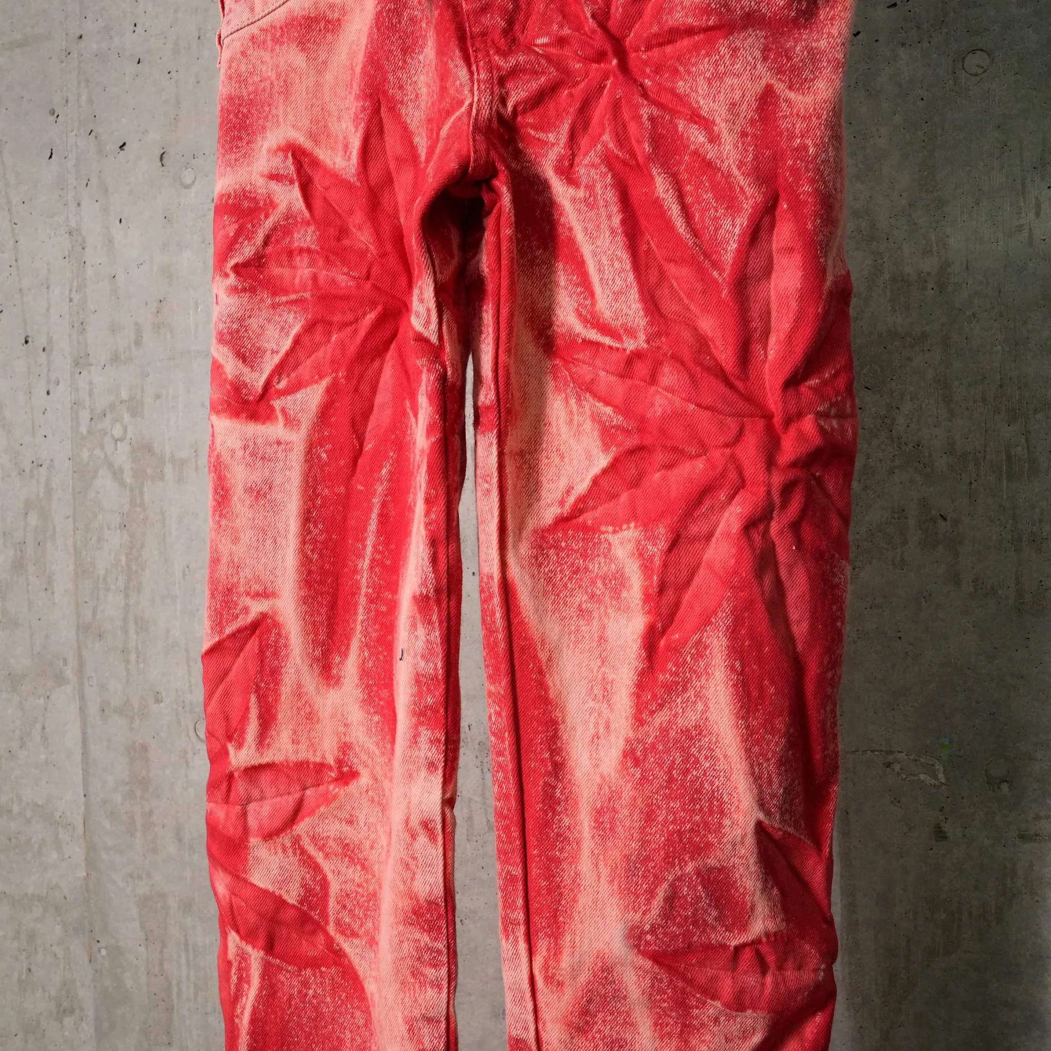 FLOWER BELL BOTTOM ASYMMETRIC SKINNY JEANS / WEATHERED RED