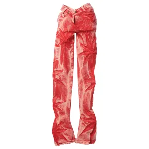 FLOWER BELL BOTTOM ASYMMETRIC SKINNY JEANS / WEATHERED RED