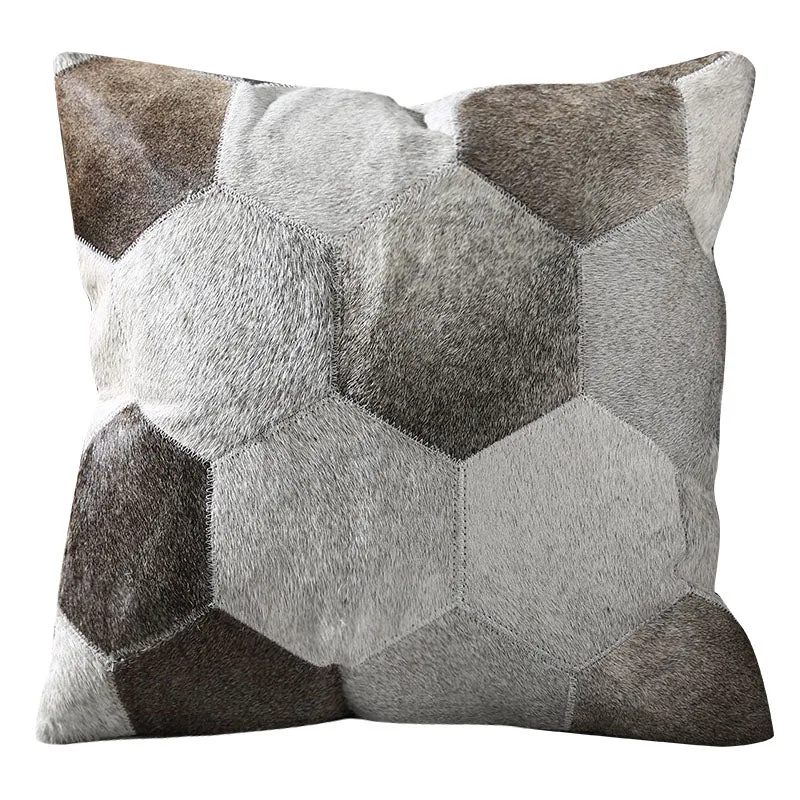 Geometric Grey Patchwork Hide Throw Cushion