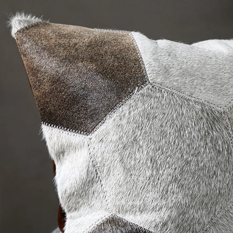 Geometric Grey Patchwork Hide Throw Cushion