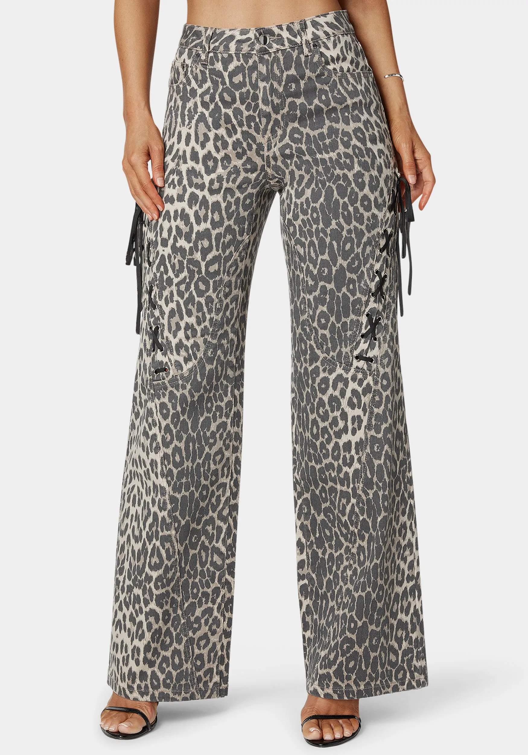High Waist Cheetah Print Wide Leg Jeans