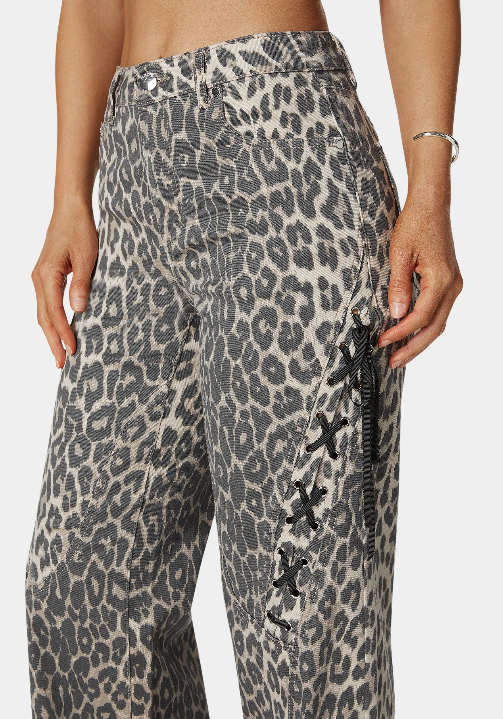 High Waist Cheetah Print Wide Leg Jeans