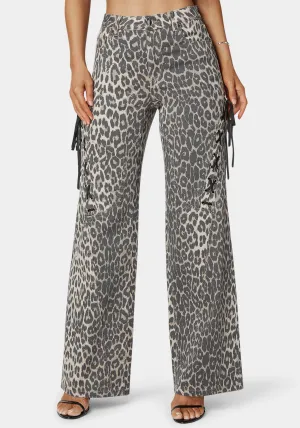 High Waist Cheetah Print Wide Leg Jeans