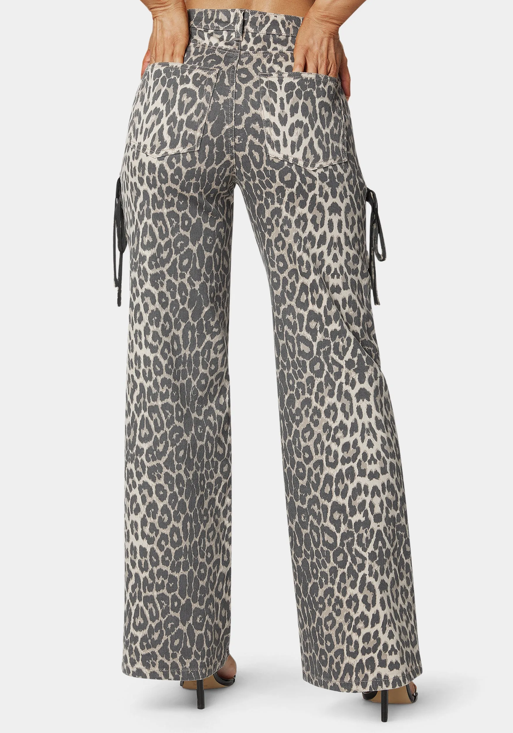 High Waist Cheetah Print Wide Leg Jeans