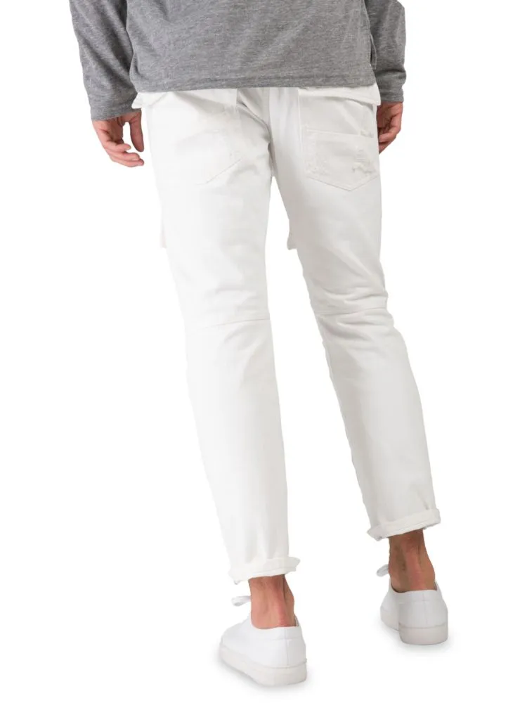 Level 7 Jeans Skinny Straight Ripped Cargo Jeans in Snowman White