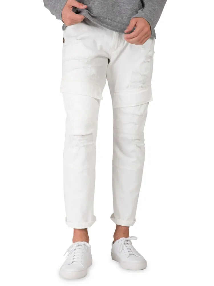Level 7 Jeans Skinny Straight Ripped Cargo Jeans in Snowman White