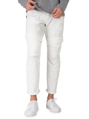 Level 7 Jeans Skinny Straight Ripped Cargo Jeans in Snowman White