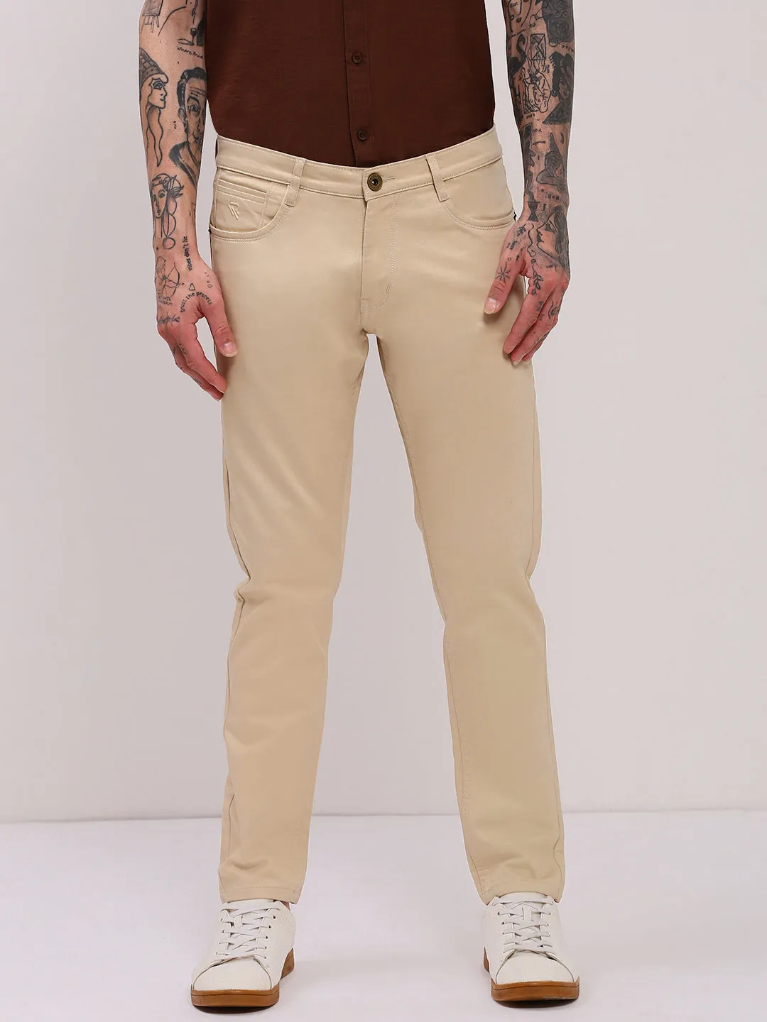 Men Beige Low-Rise Slim Fit Jeans