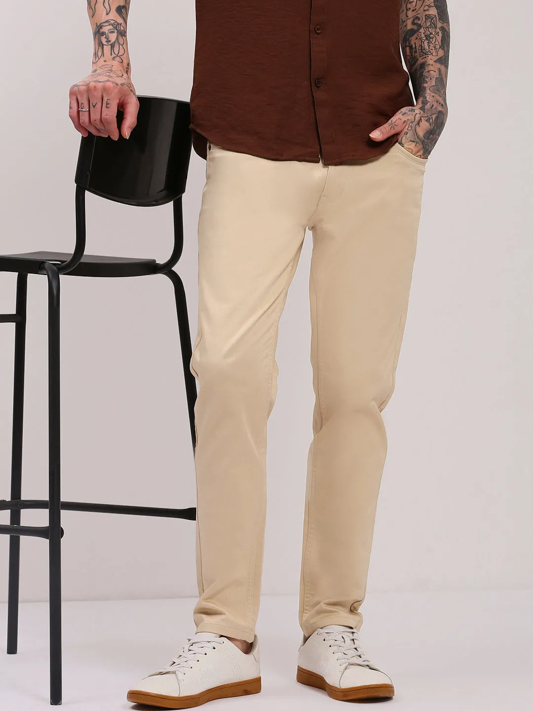 Men Beige Low-Rise Slim Fit Jeans