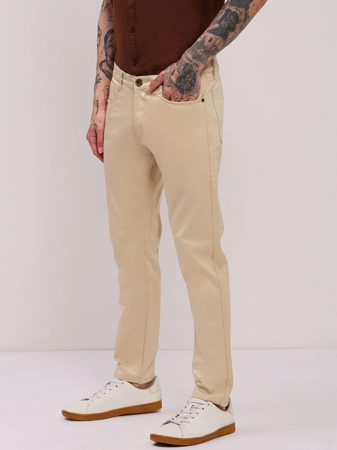 Men Beige Low-Rise Slim Fit Jeans