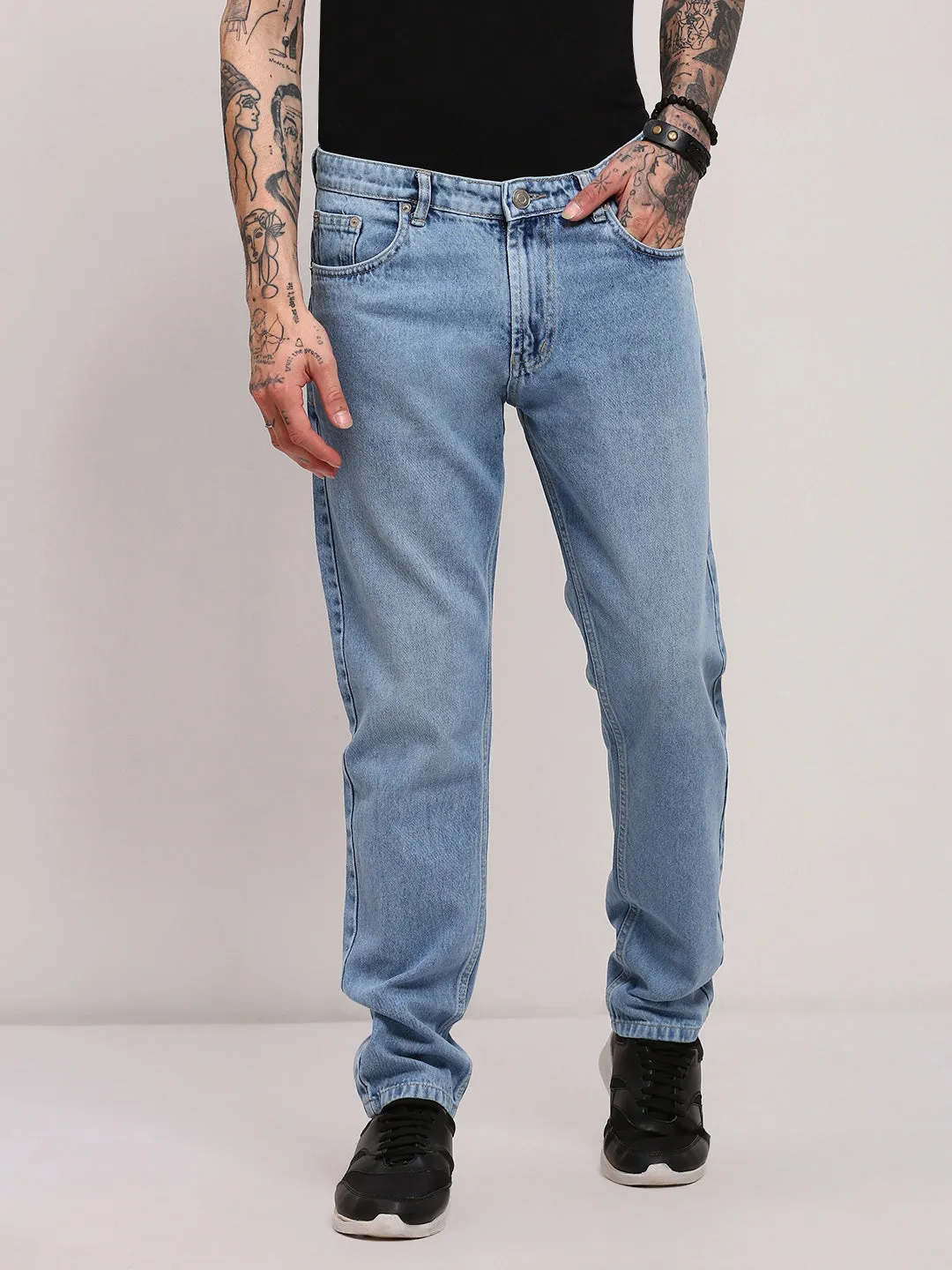 Men Blue Straight Fit Low-Rise Jeans