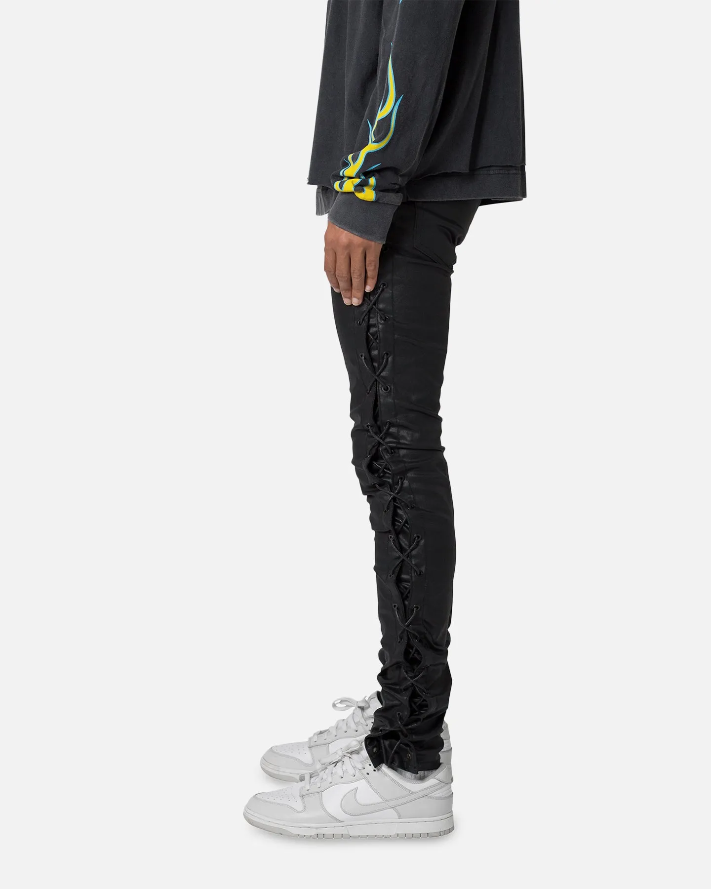 MNML X566 Skinny Leather Lace-Up Pants Black