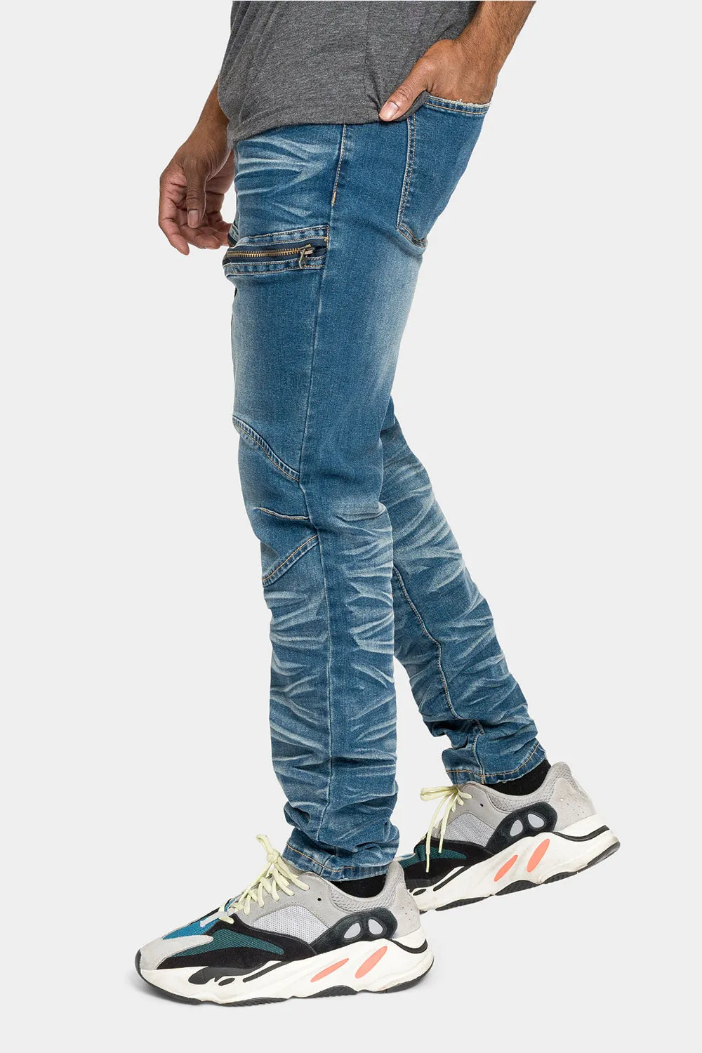 Moto Zipped Skinny Cargo Denim Jeans