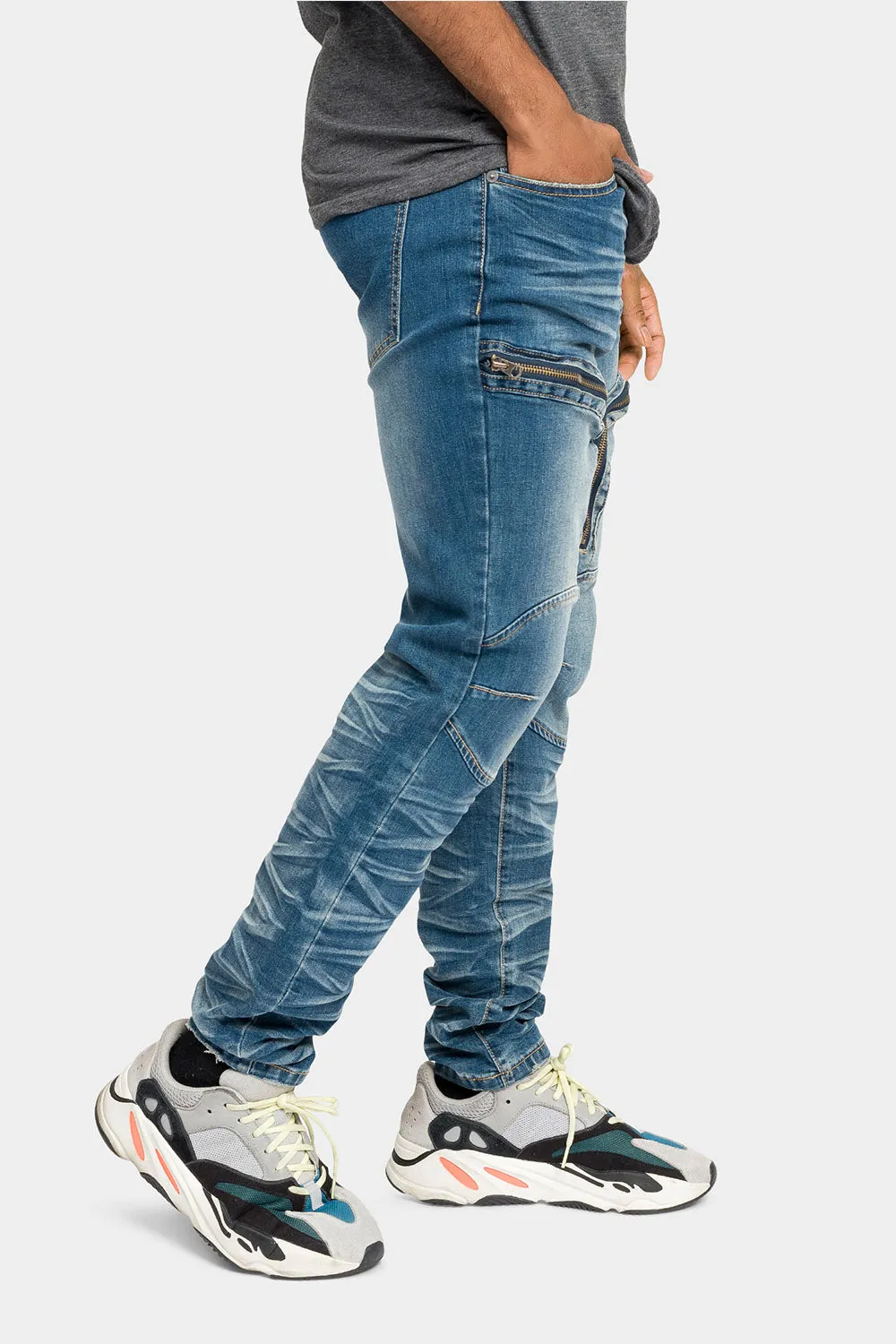 Moto Zipped Skinny Cargo Denim Jeans