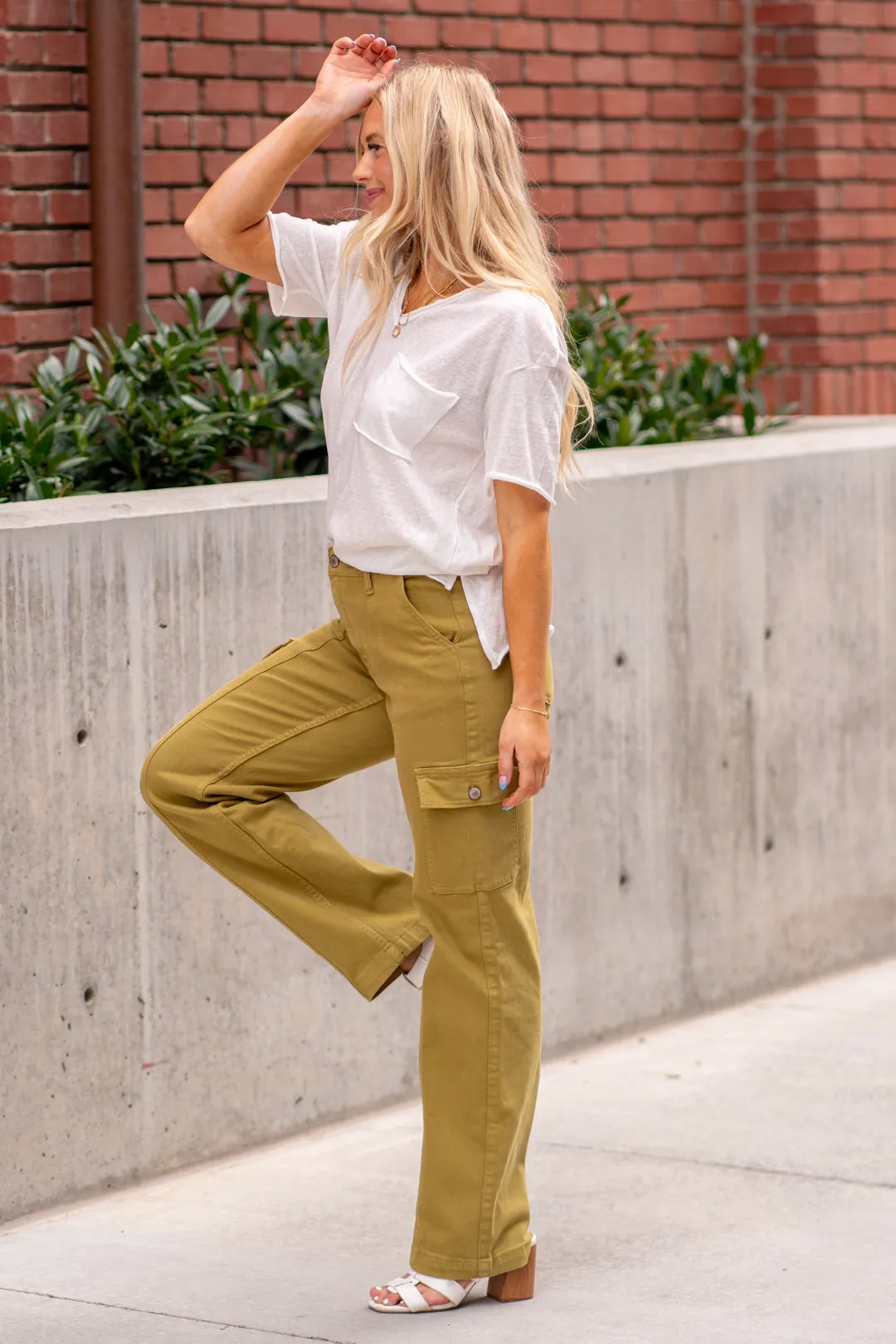 Plus Size Matcha High Rise Cargo Straight