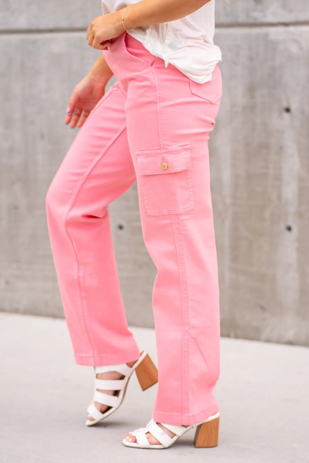 Plus Size Pretty in Pink High Rise Cargo Straight