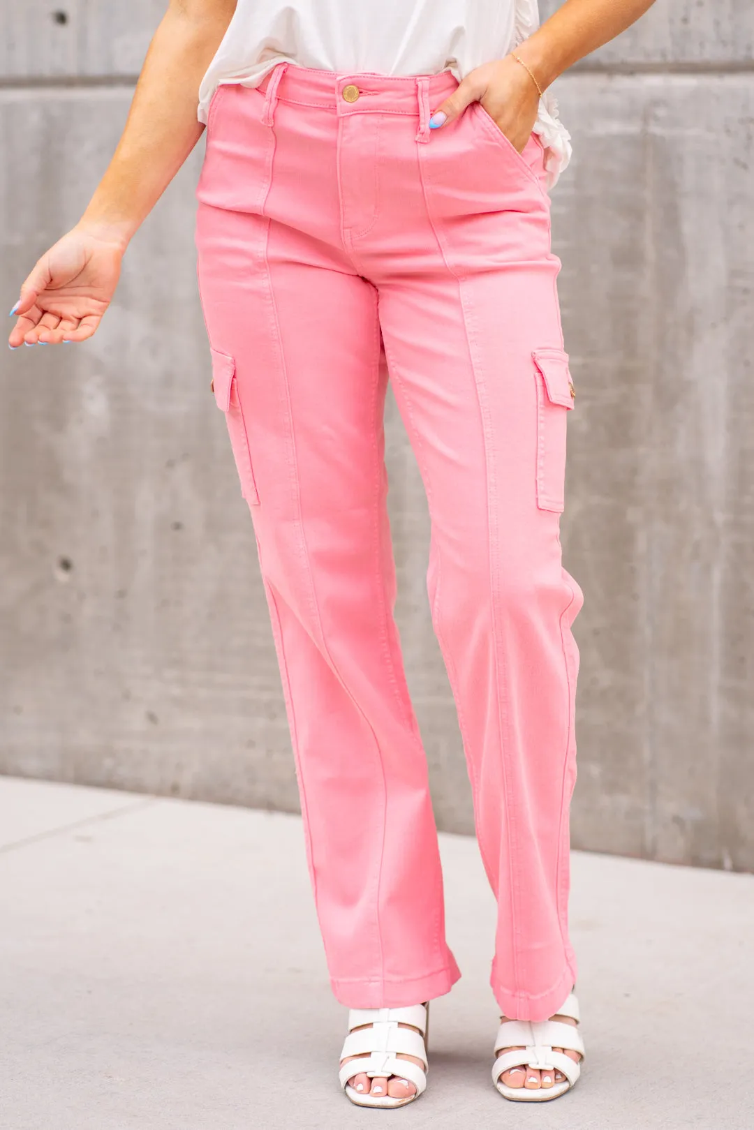 Plus Size Pretty in Pink High Rise Cargo Straight