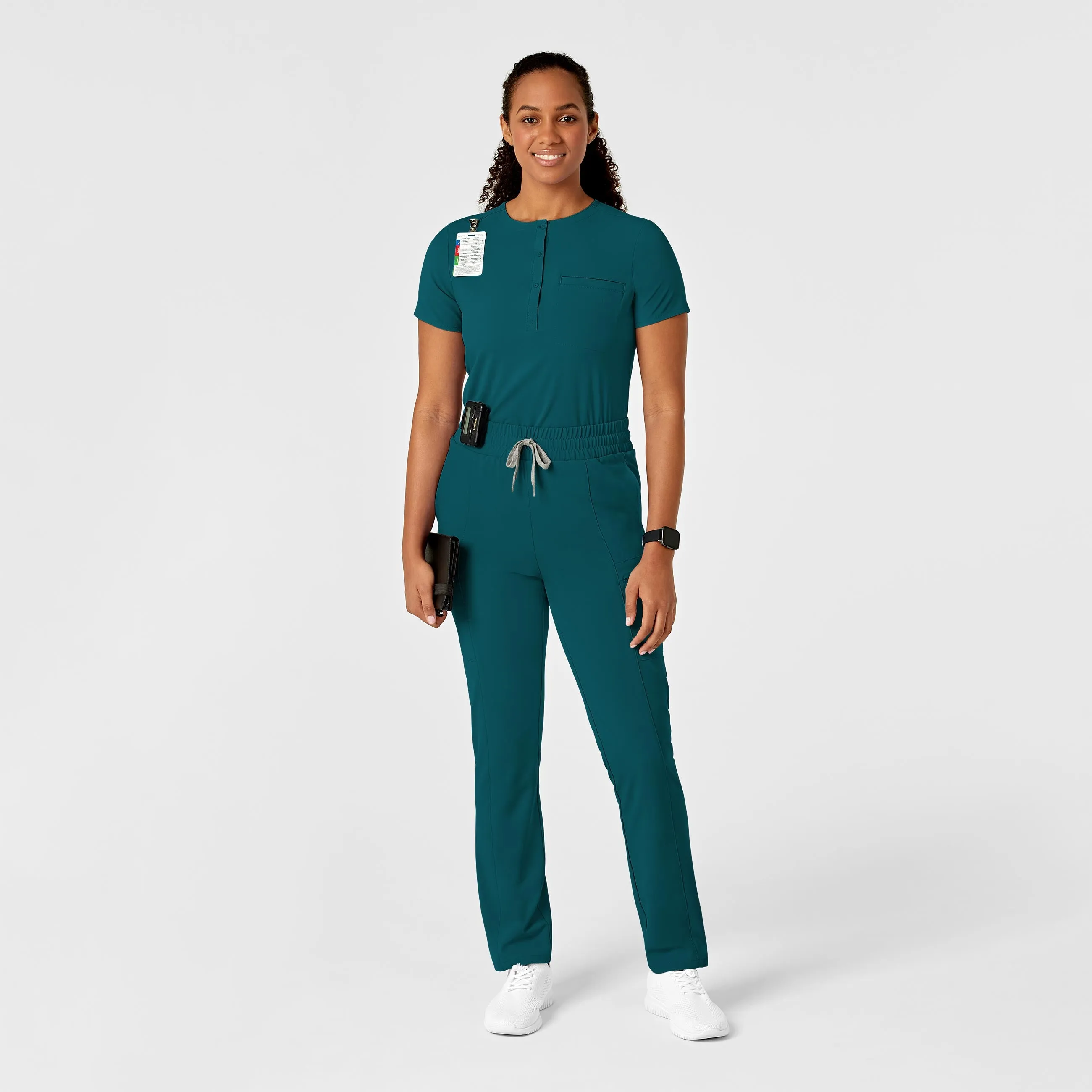 RENEW Women's Mandarin Collar Tuck-In Scrub Top - Caribbean Blue