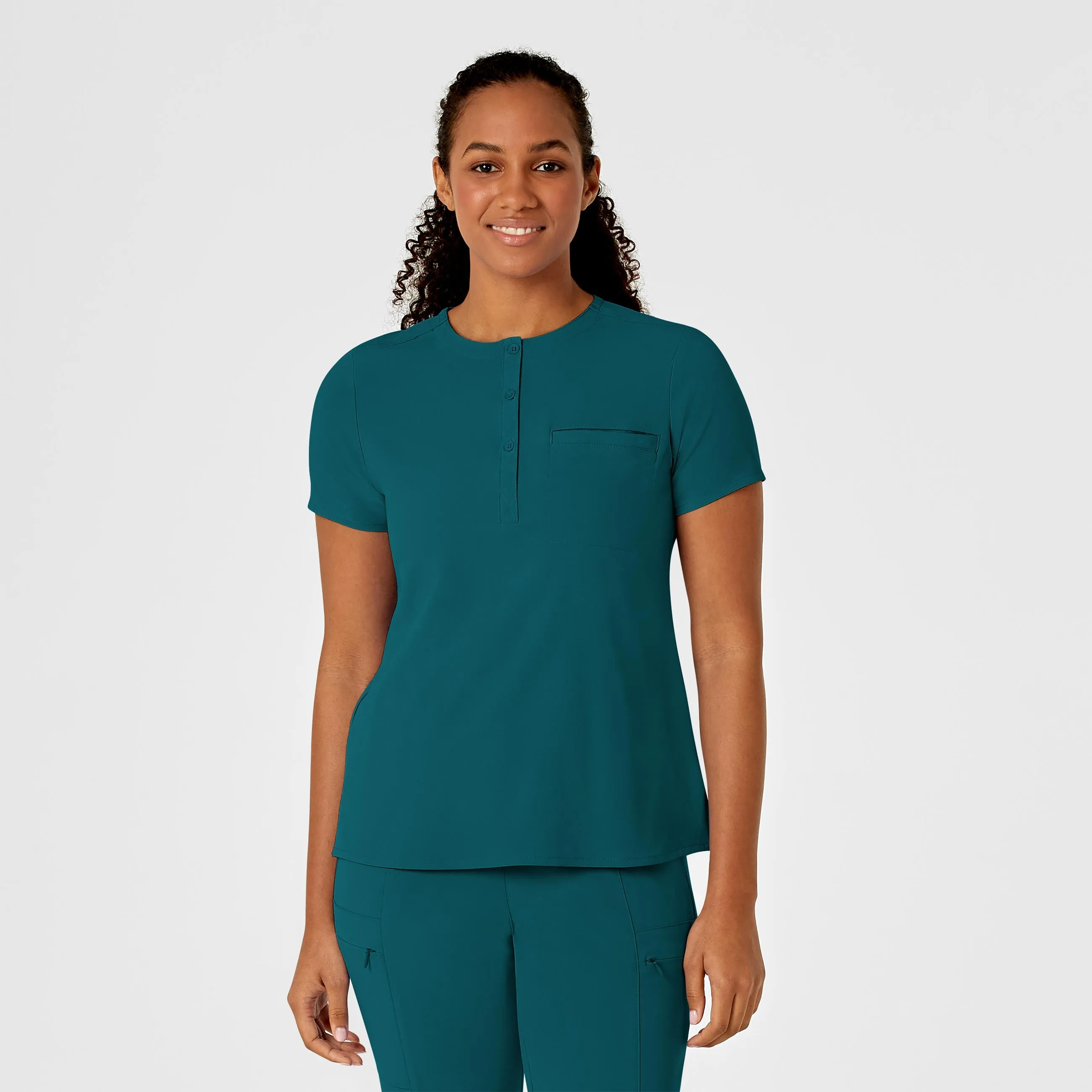 RENEW Women's Mandarin Collar Tuck-In Scrub Top - Caribbean Blue