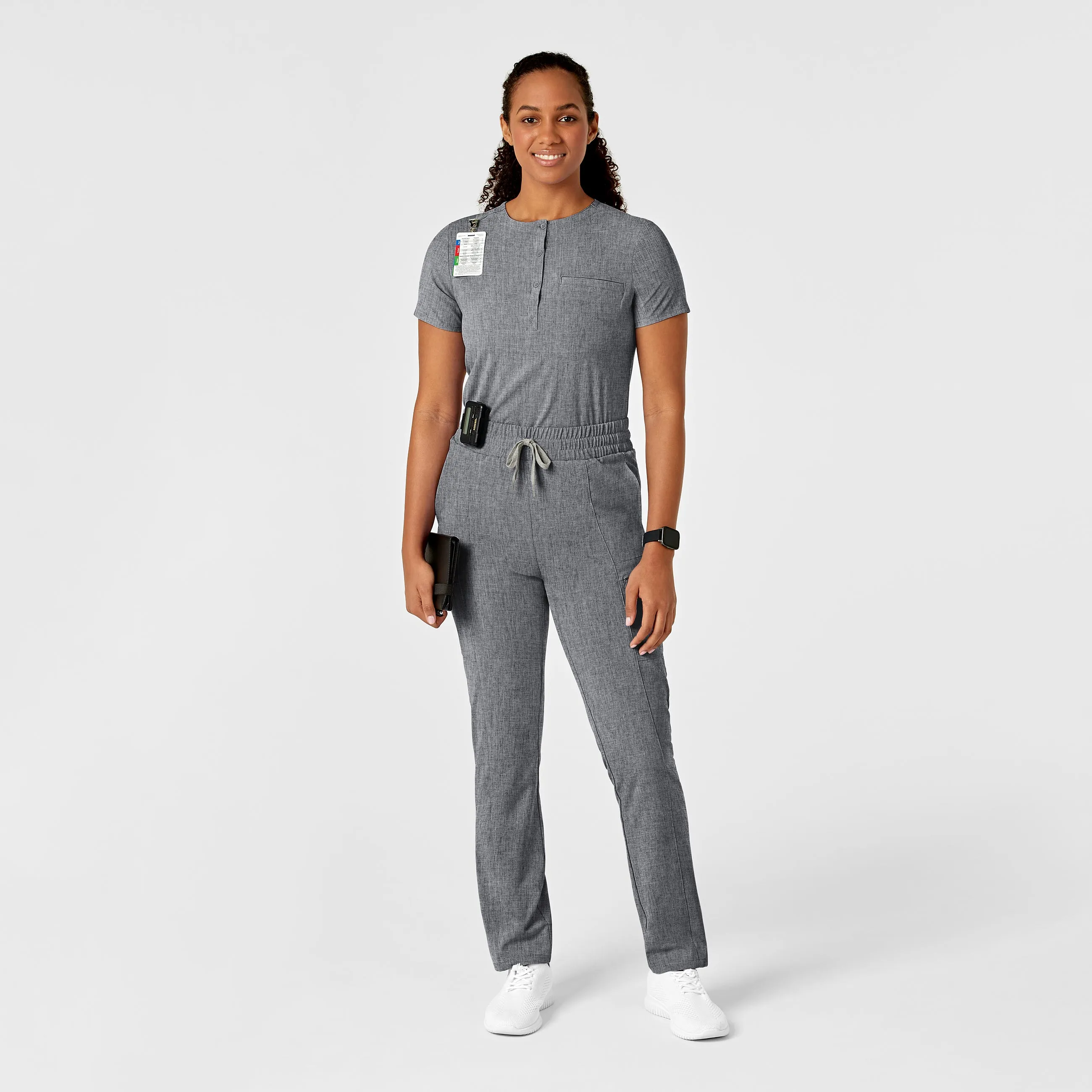RENEW Women's Mandarin Collar Tuck-In Scrub Top - Grey Heather