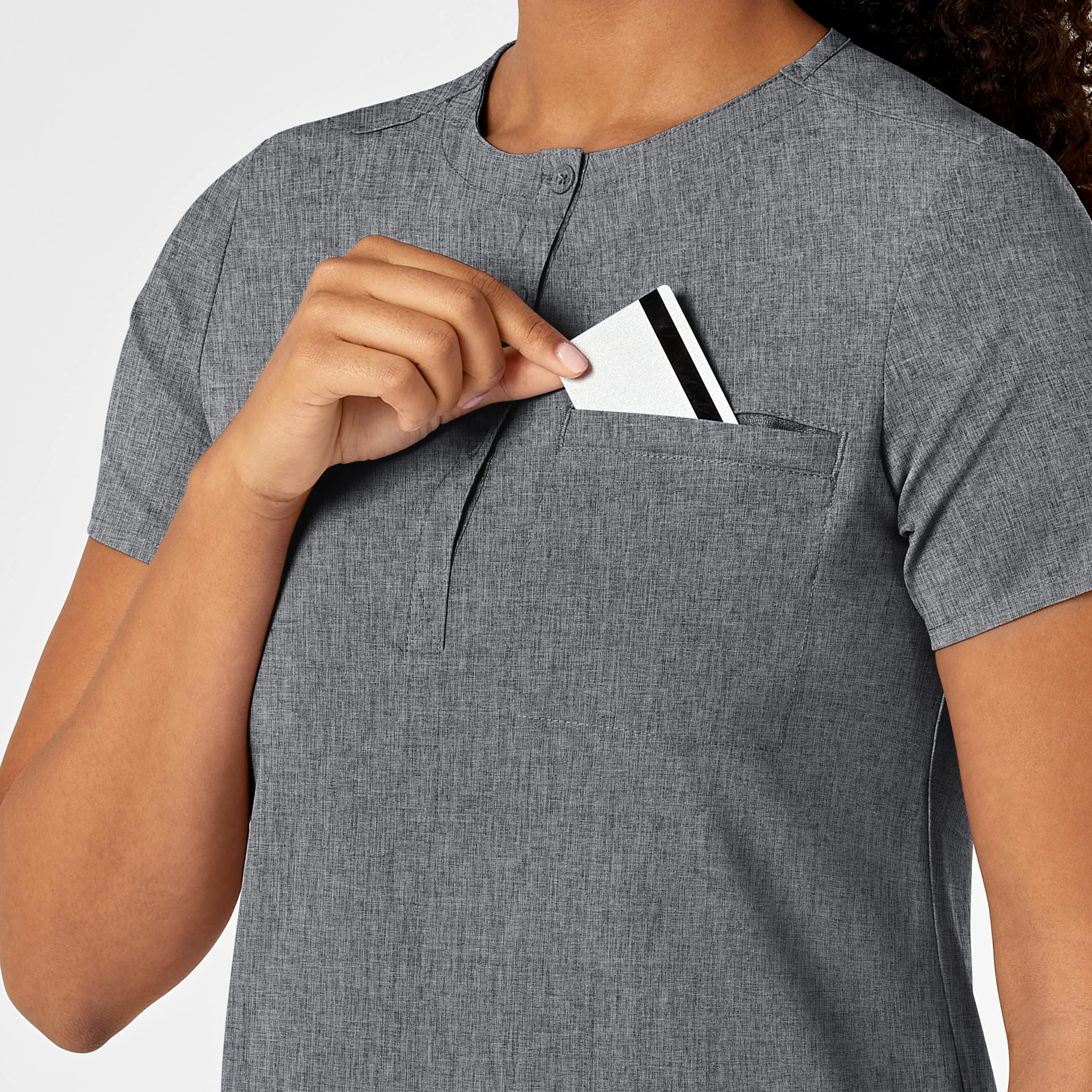 RENEW Women's Mandarin Collar Tuck-In Scrub Top - Grey Heather