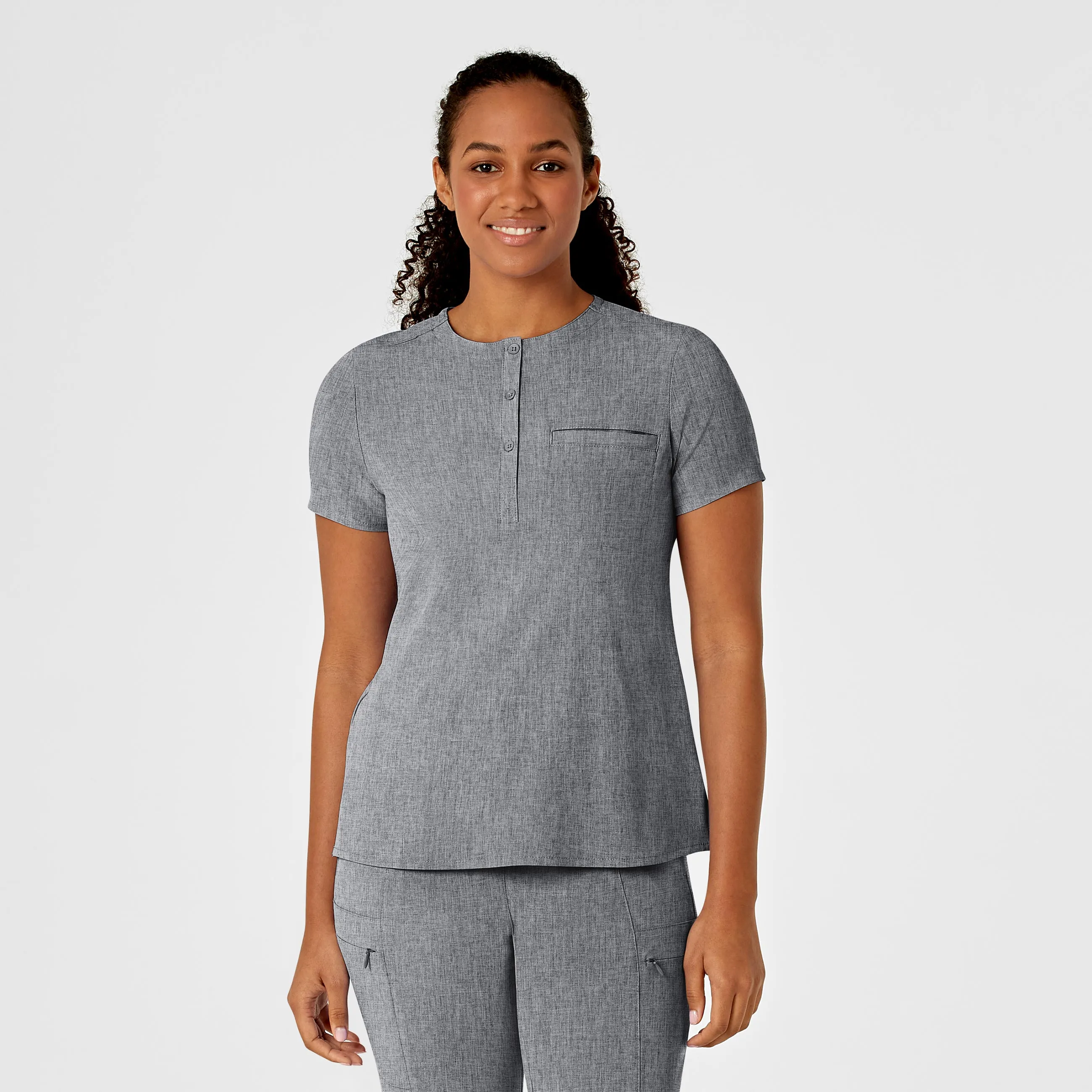 RENEW Women's Mandarin Collar Tuck-In Scrub Top - Grey Heather