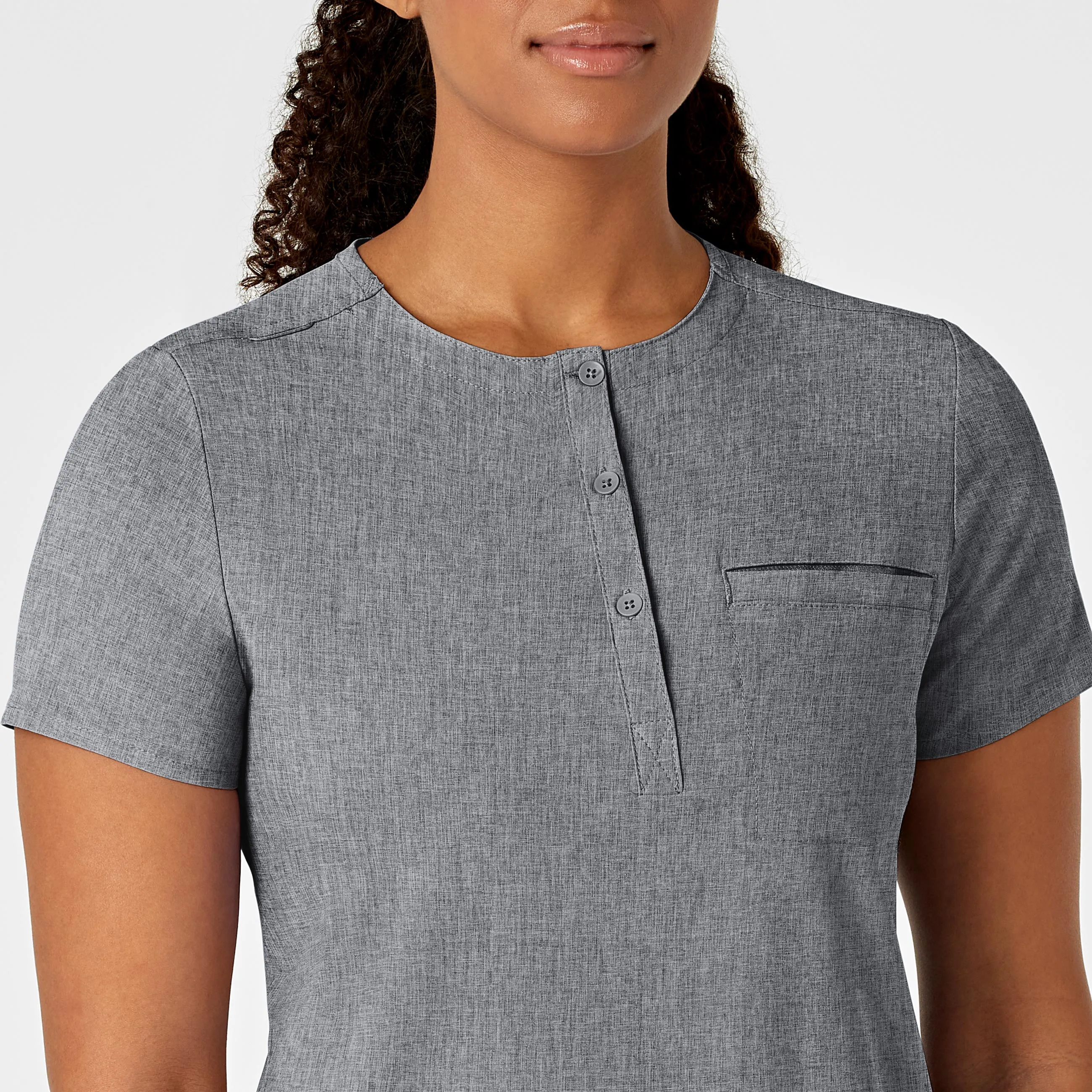RENEW Women's Mandarin Collar Tuck-In Scrub Top - Grey Heather