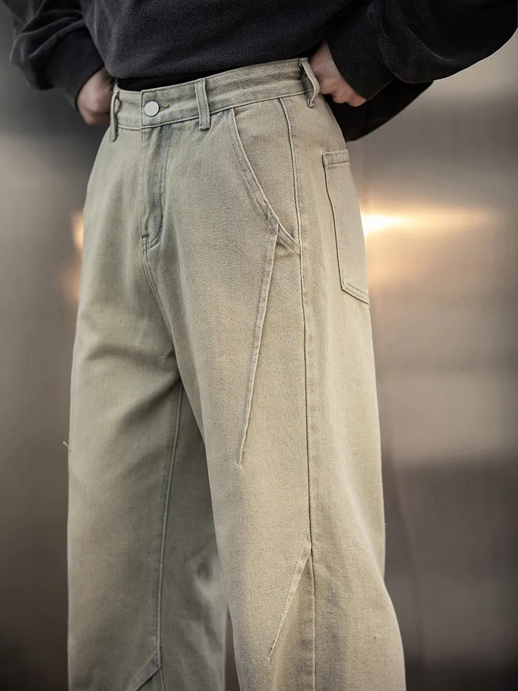 Retro Pleated Washed Cargo Jeans