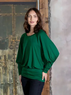 Round Neck Long Blouson Sleeve Banded Bottom Top