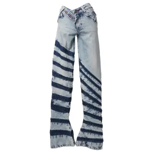 STRIPE  BIAS CUT BELL BOTTOM / BLUE