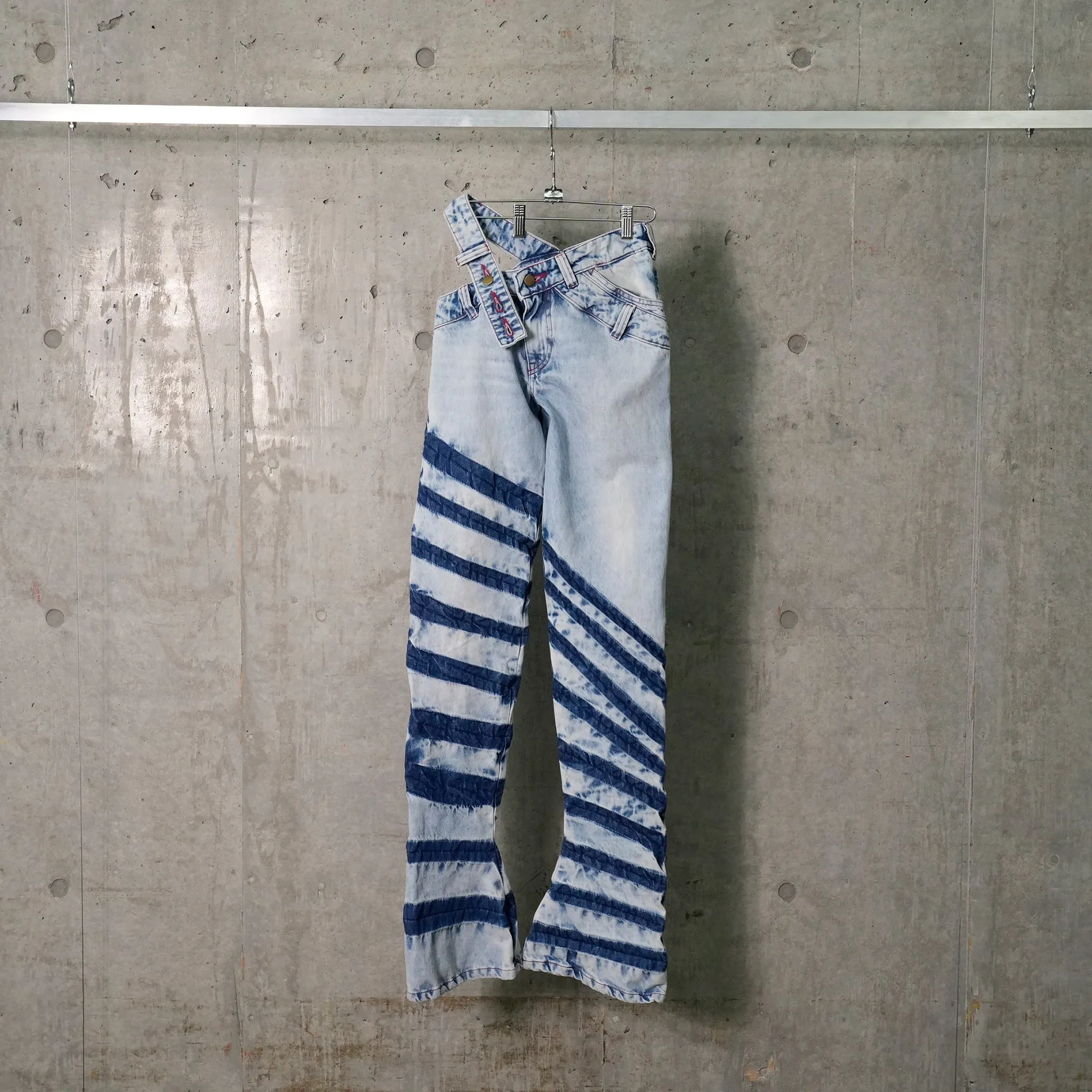 STRIPE  BIAS CUT BELL BOTTOM / BLUE