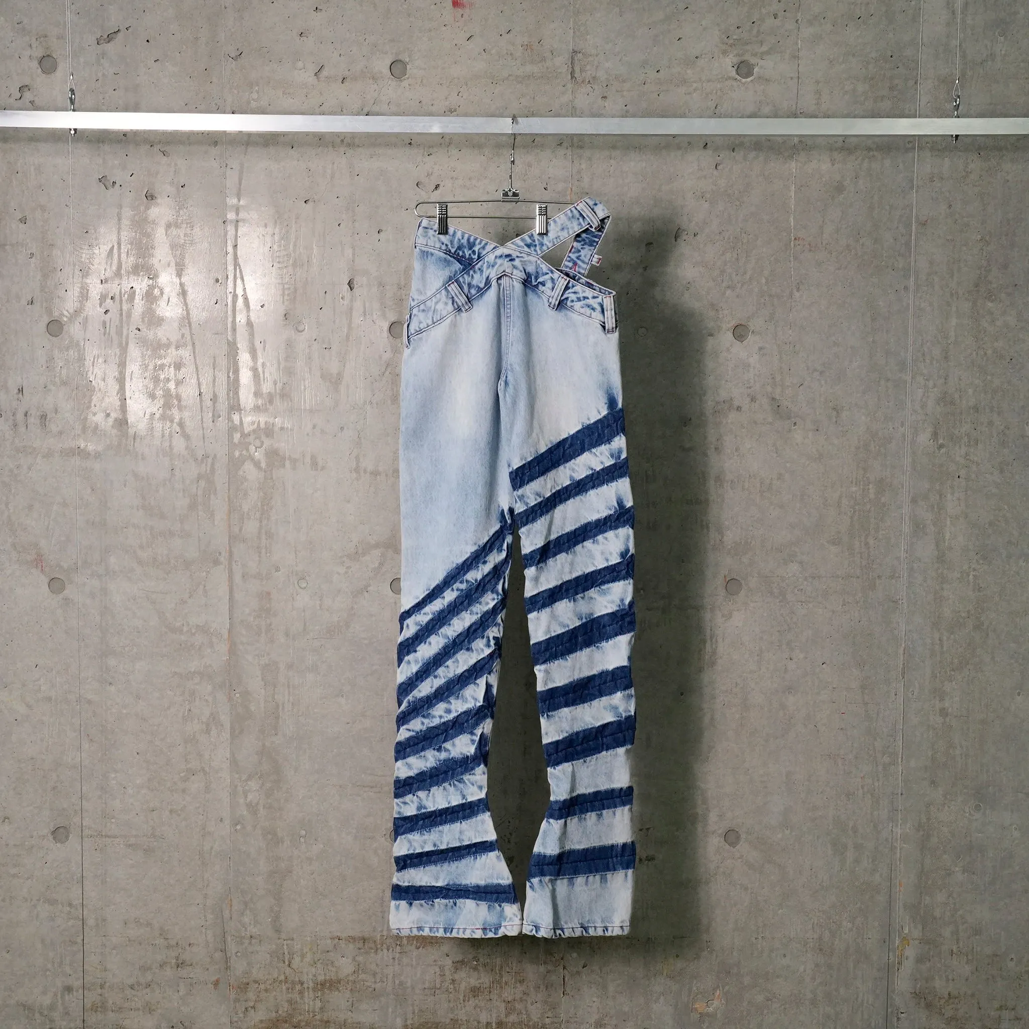 STRIPE  BIAS CUT BELL BOTTOM / BLUE