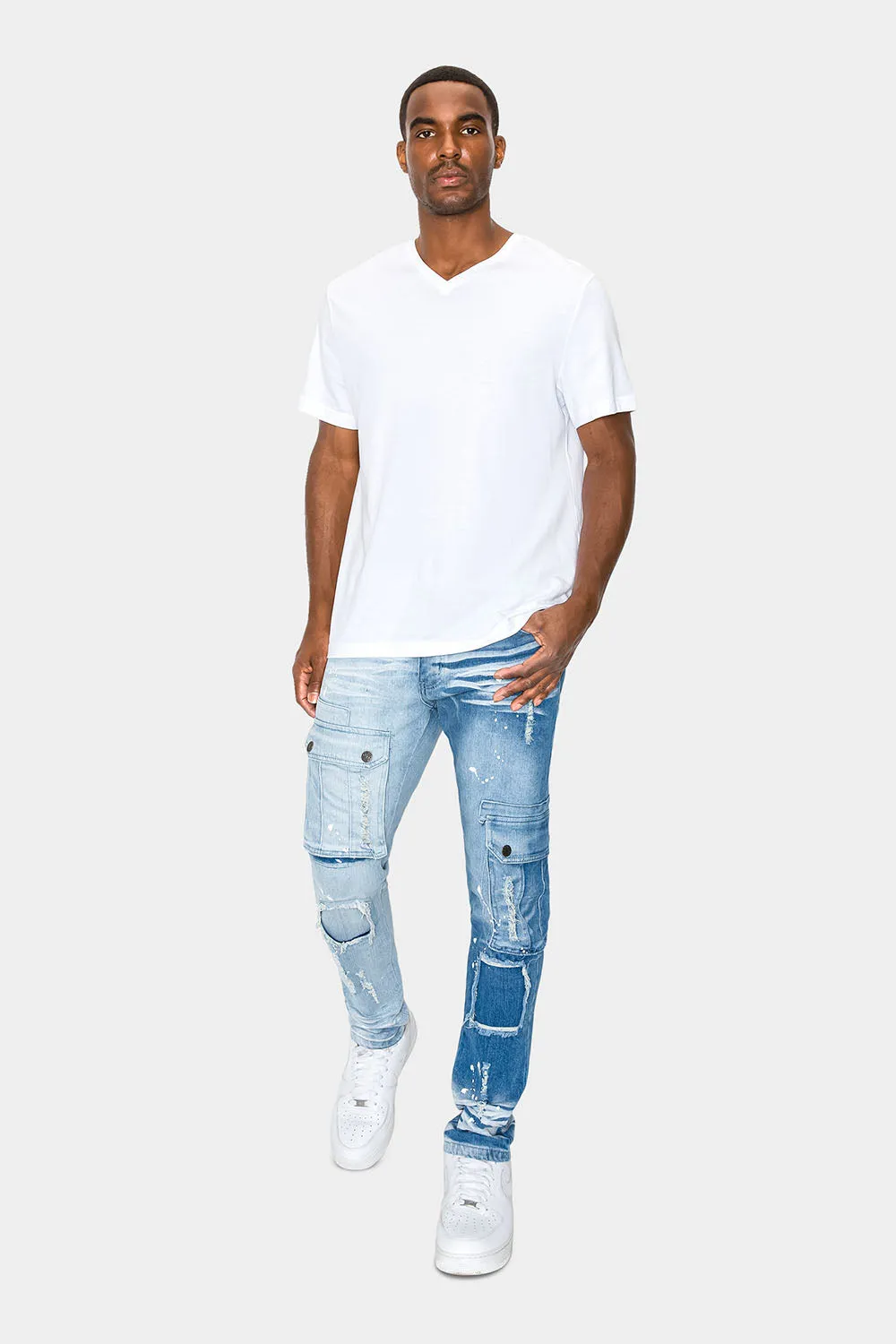 Two Tone Cargo Pocket Denim Jeans