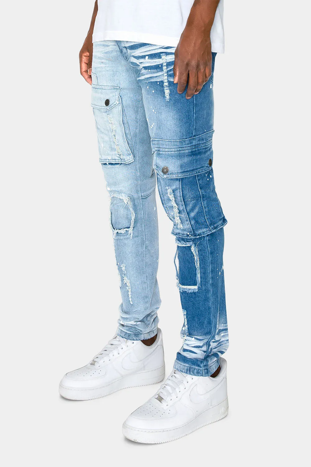 Two Tone Cargo Pocket Denim Jeans