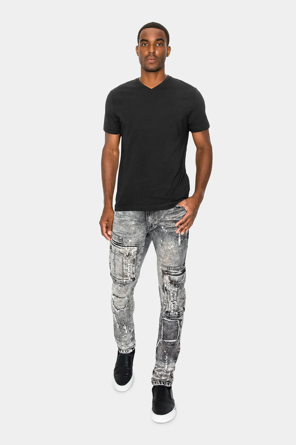 Two Tone Cargo Pocket Denim Jeans