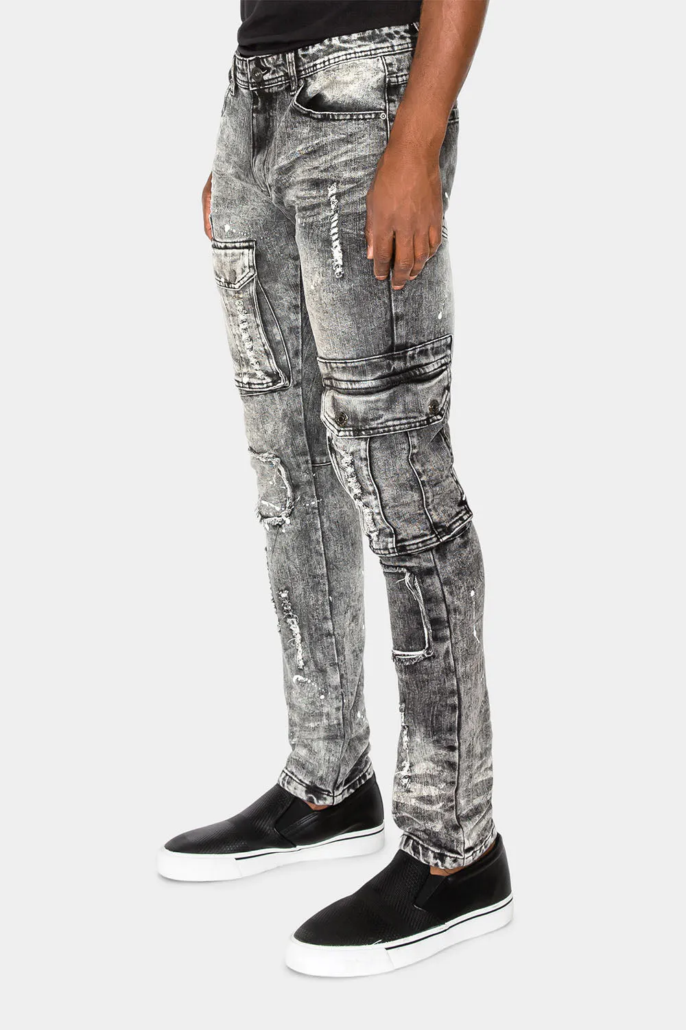 Two Tone Cargo Pocket Denim Jeans
