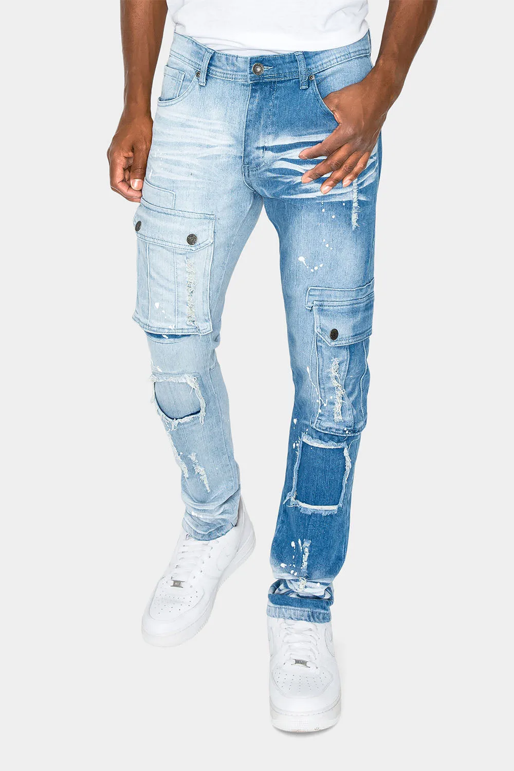 Two Tone Cargo Pocket Denim Jeans