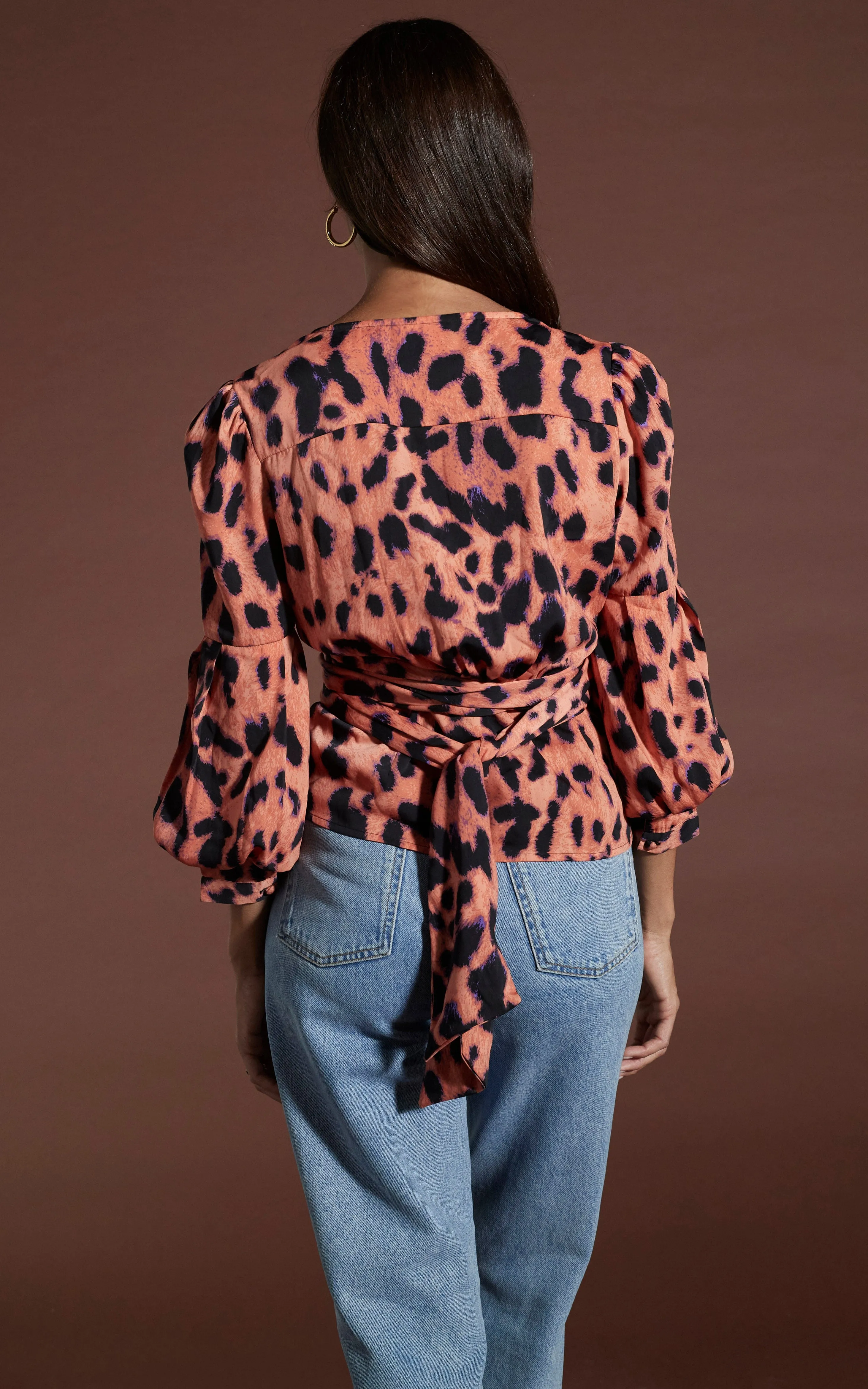Valentina Wrap Blouse In Plorange Leopard