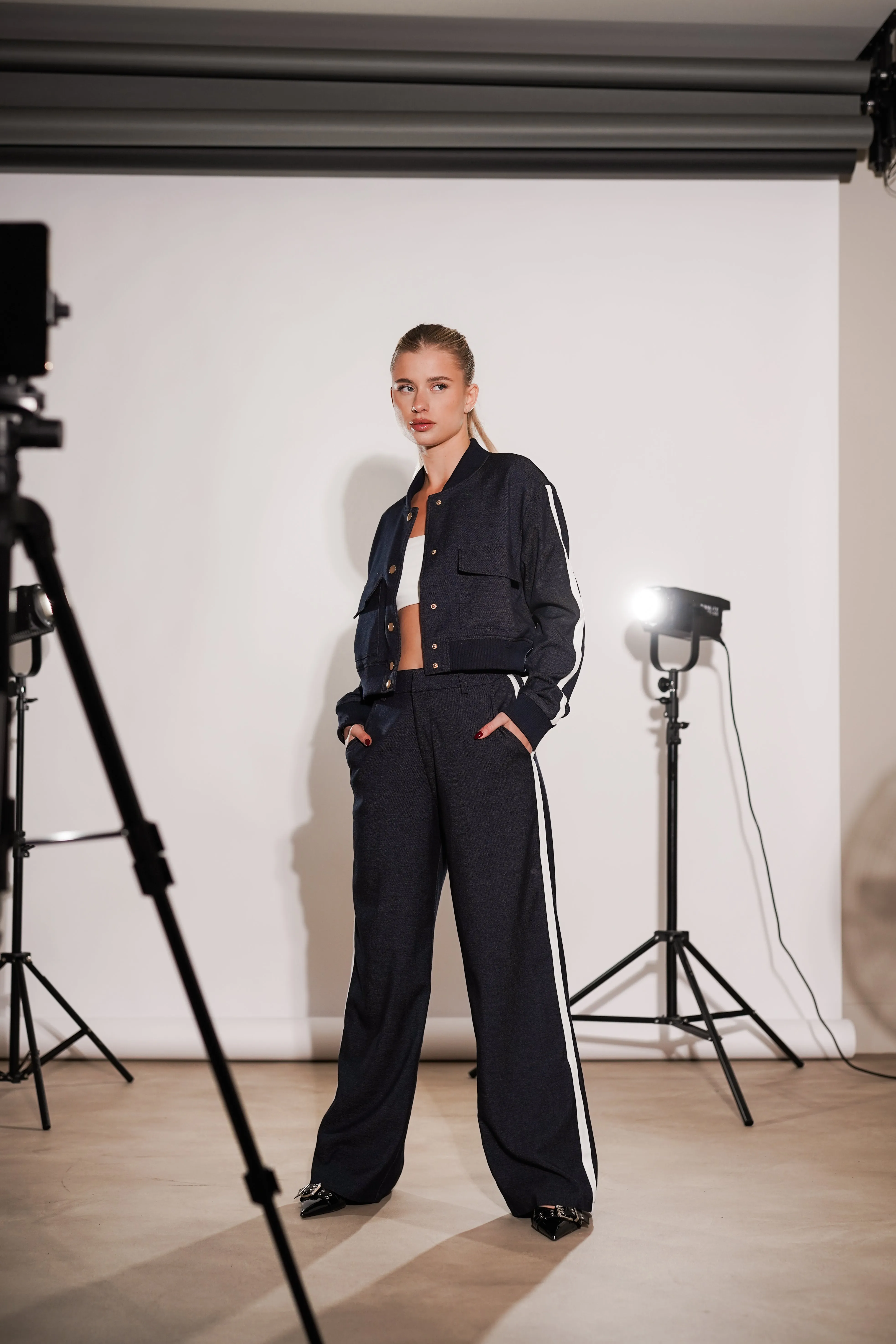 Wide leg striped pantalon donker blauw - Sophie
